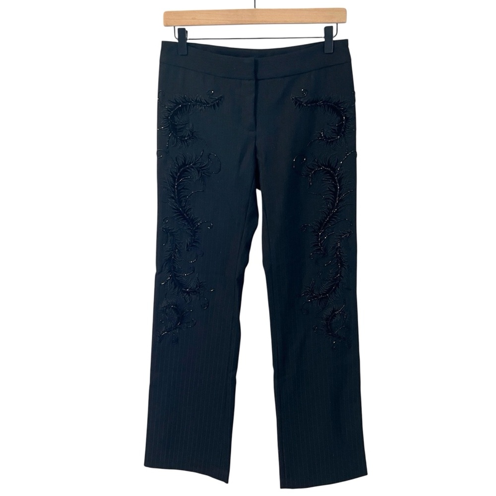 Express Vintage Stretch Wool Blend Beaded Embroidered‎ Feathers Black Trousers